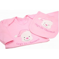 Personalised Baby Girl First 1st Christmas Sleepsuit Grow Bib Gift